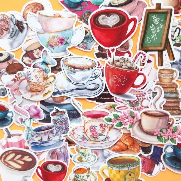 Coffee and Tea Cafe, Beautiful Tea Cups, 19 Deco Stickers - Picture 5 of 11
